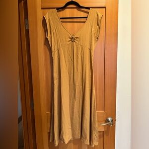 Amuse Society Mustard Cap-Sleeve Midi Dress with Front Tie